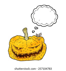 calabaza de caricatura de halloween con burbuja de pensamiento