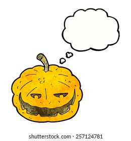 cartoon halloween pumpkin with thought bubble