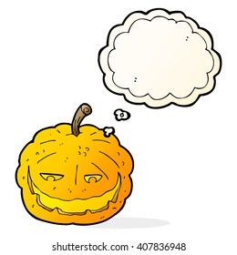 cartoon halloween pumpkin with thought bubble