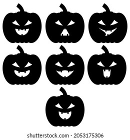 Cartoon halloween pumpkin vector icon with scary face. Black and white set icons.