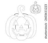 Cartoon halloween pumpkin vector, orange pumpkins carving  coloring pages for kids. Trace and color halloween pumpkin. Halloween celebration activity. Autumn october coloring page worksheet printable.