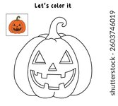 Cartoon halloween pumpkin vector, orange pumpkins carving  coloring pages for kids. Trace and color halloween pumpkin. Halloween celebration activity. Autumn october coloring page worksheet printable.