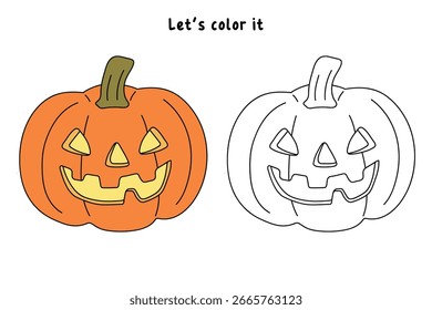 Cartoon halloween vetor de abóbora, abóboras jack o lanterna colorir páginas para crianças. Traço e cor de abóbora halloween. Diversão Halloween atividade de celebração colorir página planilha imprimível. 