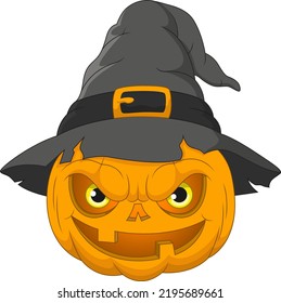 Cartoon Halloween pumpkin in witch hat