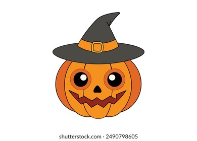 Cartoon Halloween Pumpkin a Witch - Vector Illustration for Printable Graphics