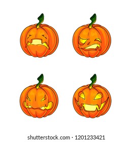 Cartoon halloween pumpkins. Isolated vector set on white background.
