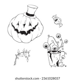 Cartoon Halloween pumpkins. Vector illustration.