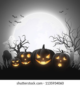 Cartoon Halloween pumpkins with white ghost