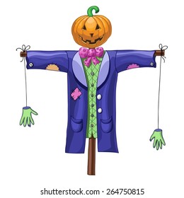 Cartoon halloween scarecrow isolated on white background 