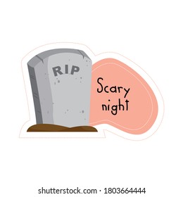 Cartoon Halloween Scary night gravestone sticker. Vector illustration.