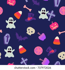 Cartoon Halloween seamless pattern background. Vector illustration