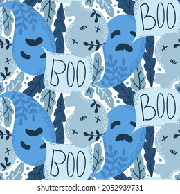 Cartoon Halloween Seamless Pattern. Magic hand drawn doodle elemetns. 