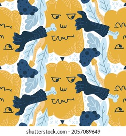 Dibujo de Halloween Seamless Pattern. Elementos de doodle dibujados a mano mágica. 