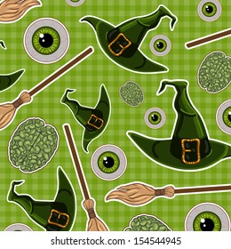 cartoon Halloween seamless pattern on transparent background