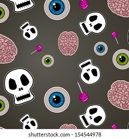 cartoon Halloween seamless pattern on transparent background