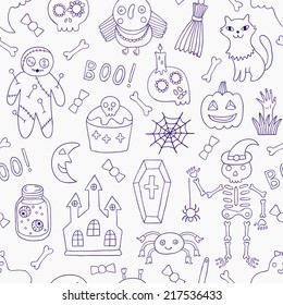 Cartoon halloween seamless pattern. Vector illustration.