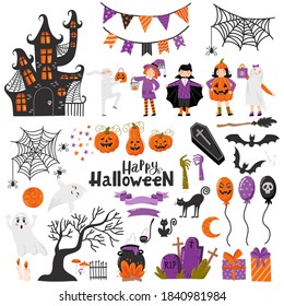 Cartoon Halloween set vector . Halloween Drawings Vector Set of Design Elements