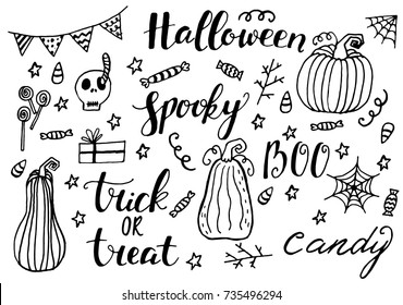 Cartoon Halloween set vector . Halloween Drawings Vector Set of Design Elements