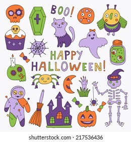 Cartoon halloween set. Vector illustration.