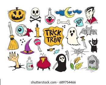 Cartoon Halloween set vector . Halloween themed