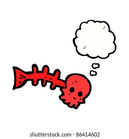 cartoon halloween skeleton fish with thought bubble