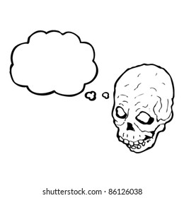 cartoon halloween skull with thought bubble