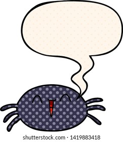 cartoon halloween spider with speech bubble in comic book style