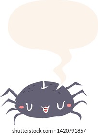 cartoon halloween spider with speech bubble in retro style