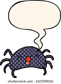 cartoon halloween spider with speech bubble in comic book style