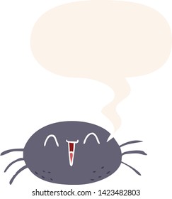 cartoon halloween spider with speech bubble in retro style
