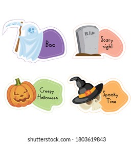 Cartoon Halloween stickers set. Vector illustration.