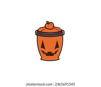 Cartoon Halloween themed cup with a pumpkin-shaped lid. Vector illustration