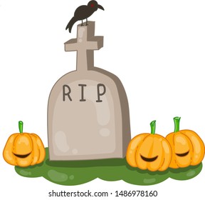 Cartoon Halloween Tombstone and Pumpkin lantern.
