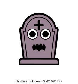 Cartoon Halloween tombstone vector - perfect for spooky designs, clipart, and line art