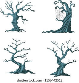 Cartoon Halloween trees collection set