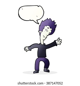 cartoon halloween vampire with speech bubble