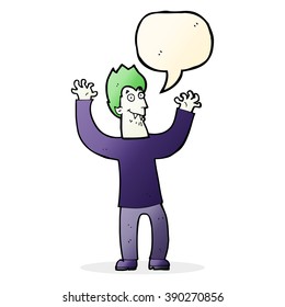 cartoon halloween vampire with speech bubble