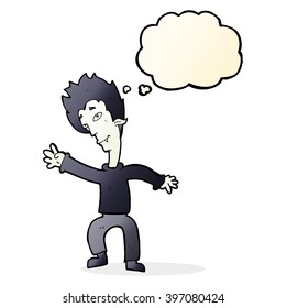 cartoon halloween vampire with thought bubble
