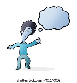 cartoon halloween vampire with thought bubble