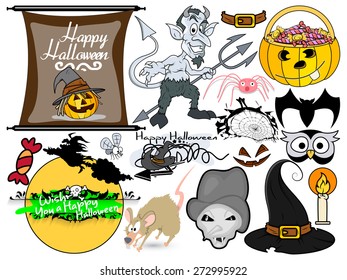 Cartoon Halloween Vector Graphics Set