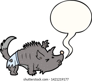 cartoon halloween werewolf with speech bubble
