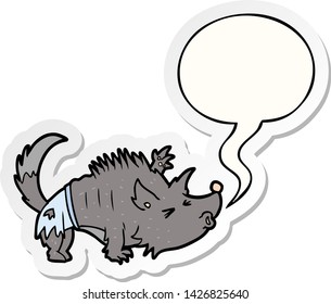 cartoon halloween werewolf with speech bubble sticker