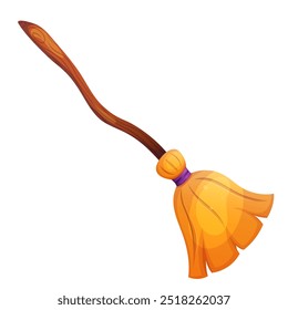 Cartoon halloween witch broom isolated on white. Magic broomstick illustration.