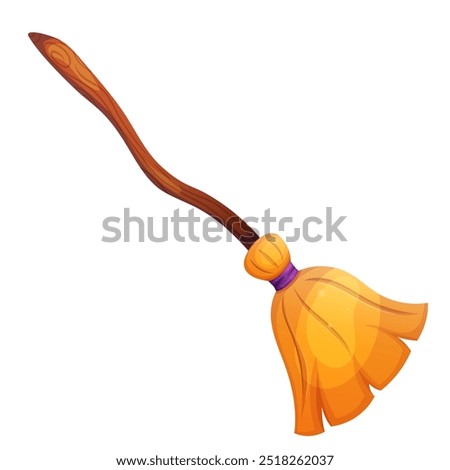 Cartoon halloween witch broom isolated on white. Magic broomstick illustration.