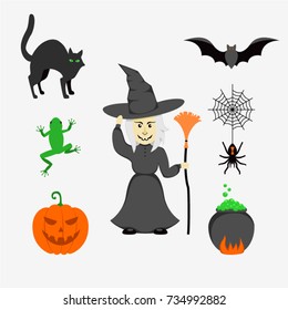 Cartoon Halloween Witch Elements 