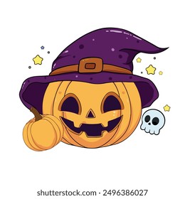 cartoon halloween witch pumpkin vector illustration