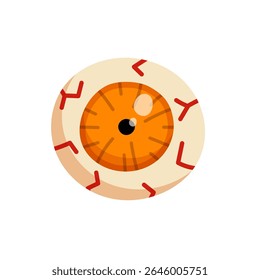 Cartoon Halloween oeil de zombie. Image vectorielle de globe oculaire à iris et veines orange isolée sur fond blanc. Clip art pour la décoration, élément de design, autocollant.