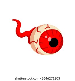 Cartoon Halloween oeil de zombie. Image vectorielle de globe oculaire à iris et veines rouges isolée sur fond blanc. Oeil de vampire avec nerf optique. Clip art pour la décoration, élément de design.