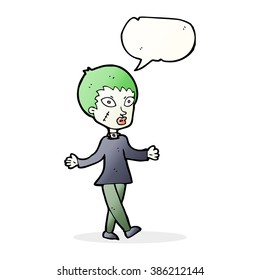 cartoon halloween zombie woman with speech bubble