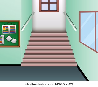 Cartoon hallway interior of school staircase